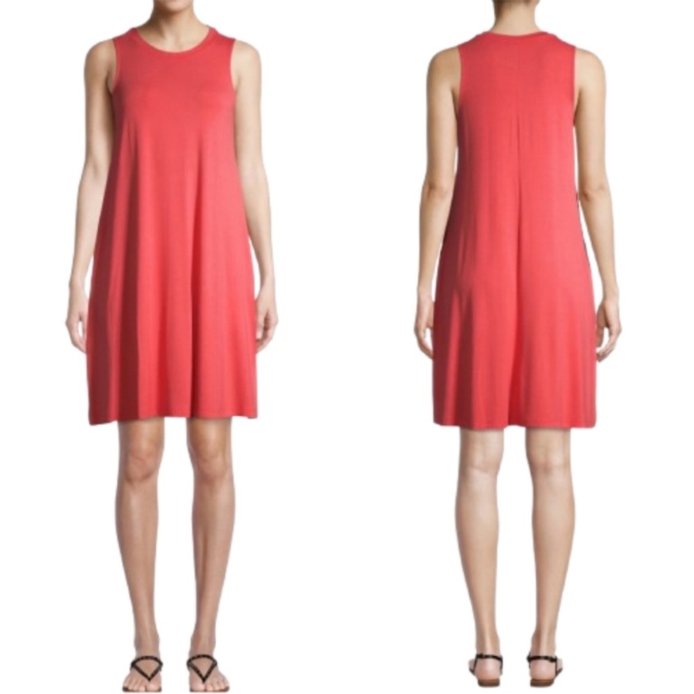 Time and Tru Coral Red Sleeveless Midi Swing Dress